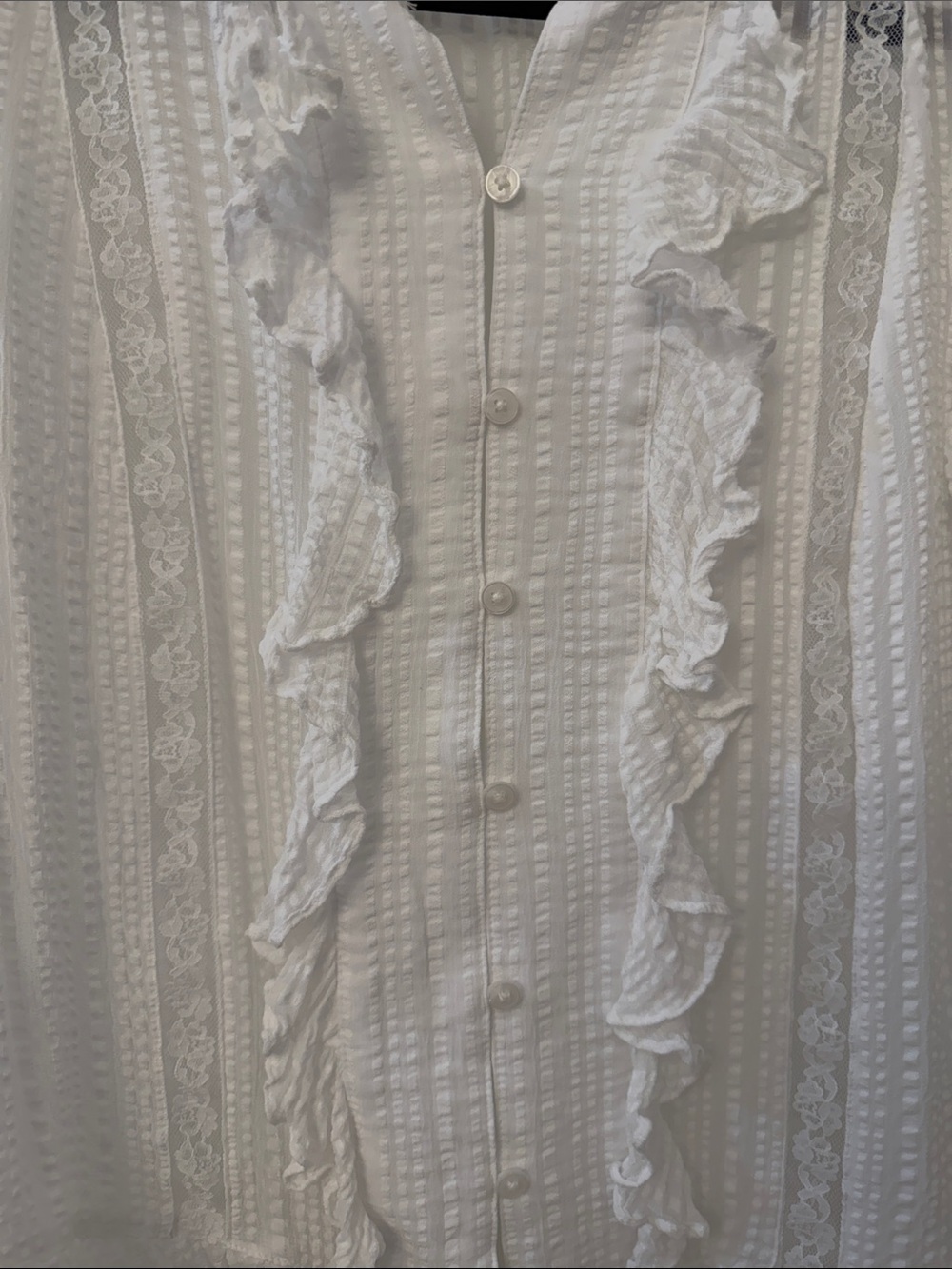 LOFT White Ruffle-Trim Button Front Blouse - Picture 2 of 3